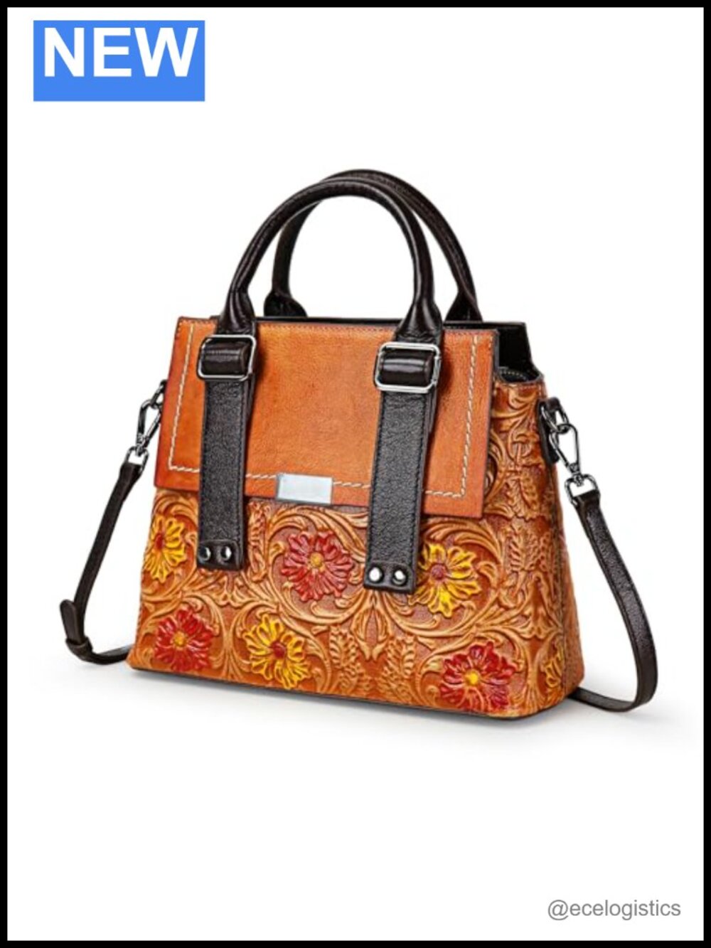 Genuine Leather Vintage Embossed Crossbody Bag Top Handle Satchel Purse with
